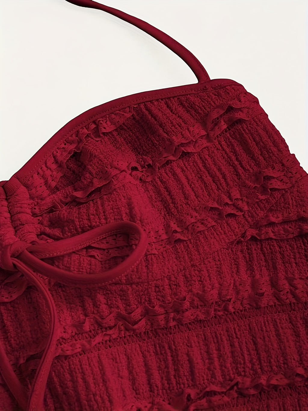 Niannian's Choice Solid Color Drawstring Halter Neck Backless Sexy Tank Top - Burgundy