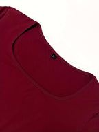 Tight Ultra-Long Women'S Autumn Long Sleeve Square Neck A-Line Sexy Bodycon Dress - Burgundy