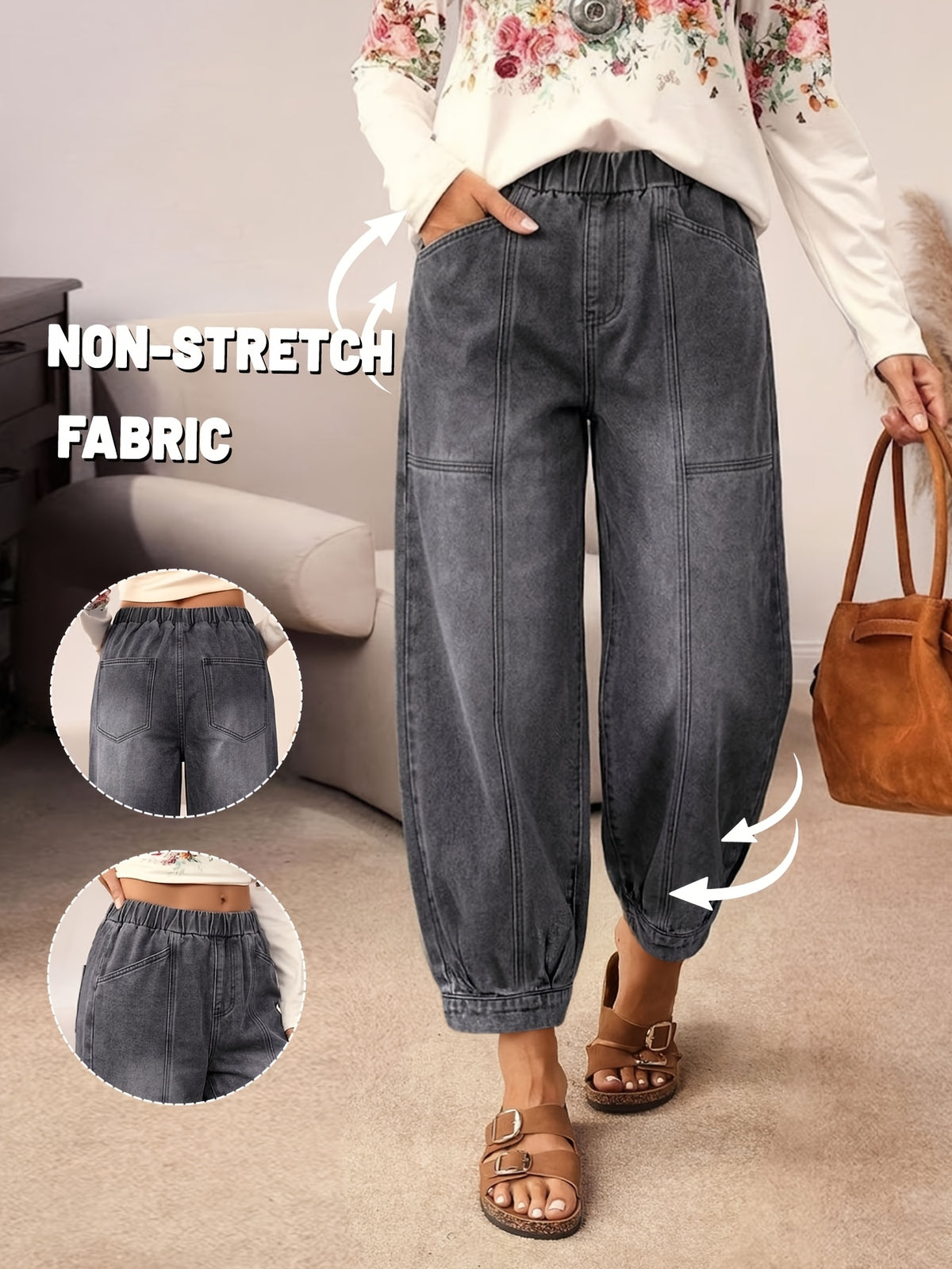 Spring/Summer Y2K Solid-Color Faux-Denim Trousers - Wide-Leg, Slim-Fit, Slanted-Pocket Design; Versatile "Scythe-Cut" Pants for Casual Attire - Dark Gray