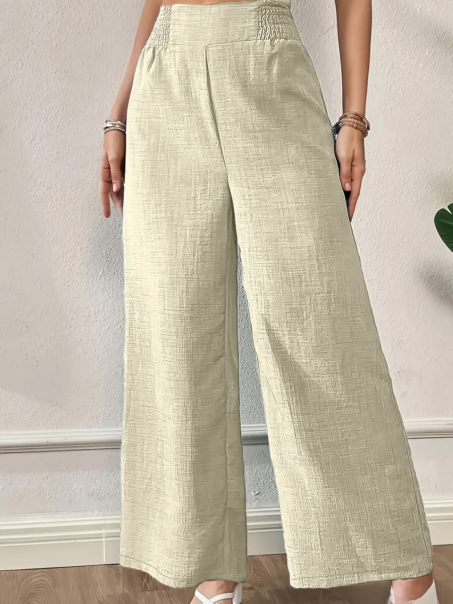 New Women'S High-Waist Wide-Leg Pants, Elastic Waist Straight-Leg Long Trousers, Elegant Wide-Leg Trousers Suitable for Casual And Formal Occasions, Office, And Semi-Formal Wear - Apricot