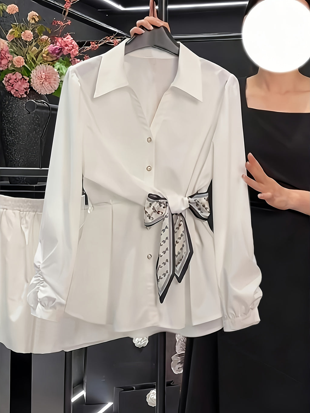 High-End Feel Commuter Versatile Exquisite Women's Shirt, Spring/Summer New Arrival Long-Sleeve Top, Waist-Cinching Stylish Blouse - White