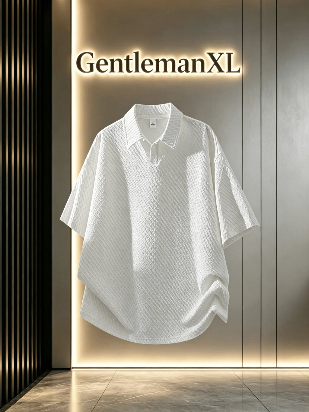 Men's Summer Fiber Fabric Lapel Short-Sleeve Polo T-Shirt, Streetwear Brand Diamond Check Casual Top - White