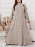 Plus Size, Women's Plus Size Elegant Maxi Dress - Long Sleeve Round Neck H-Line Dress with Wide Hems, All-Season -Length Gown for Weddings, Parties & Casual Attire, Machine Washable (Middle East Collection) - In Stock - Khaki