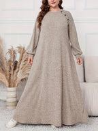 Plus Size, Women's Plus Size Elegant Maxi Dress - Long Sleeve Round Neck H-Line Dress with Wide Hems, All-Season -Length Gown for Weddings, Parties & Casual Attire, Machine Washable (Middle East Collection) - In Stock - Khaki