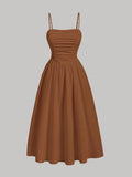 Solid Color Strapless Dress, Back-tie Wrap Dress - Coffee Brown