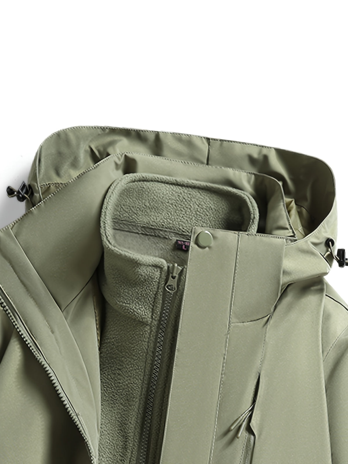 Men'S Solid Color 3-In-1 Detachable Windbreaker with Fleece Lining 2pcs Set, Wear-Resistant Woven Fabric, Zipper And Multi-Pockets, Hook-And-Loop Cuffs, Outdoor Hiking Commuting Fall Winter Windproof Warm Detachable Versatile Jacket - Green