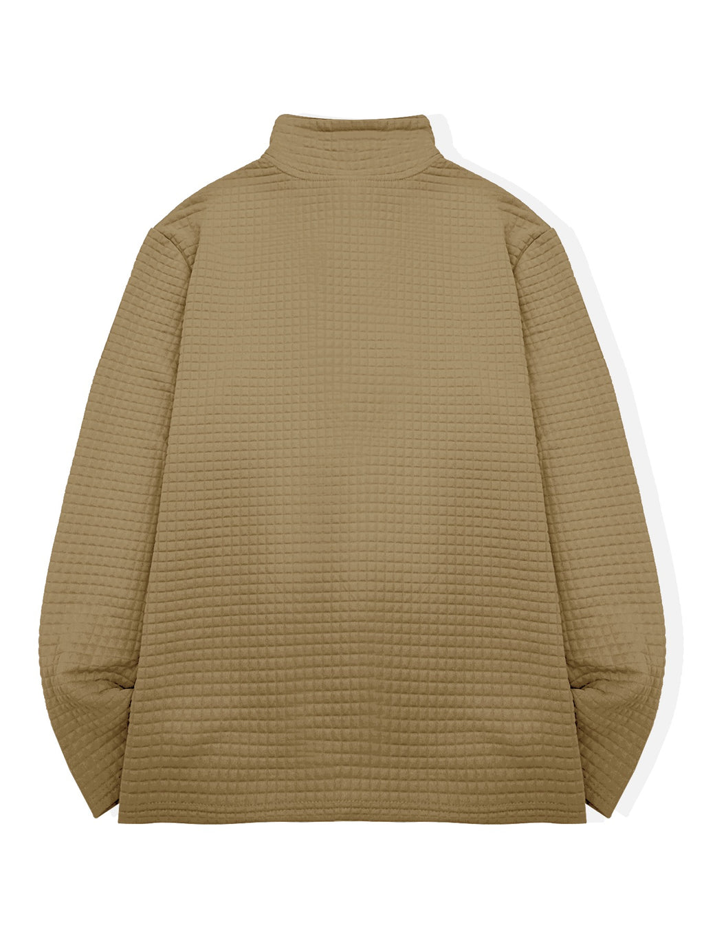 National Charm Tiger Head Line Art Print Floral Waffle Knit Half-Zip Polo Long Sleeve Men's Casual Top, Featuring a Simple and Premium Texture That Complements All Dressing Styles. Easily Create a Minimalist Look, Whether for Daily Commutes - Khaki