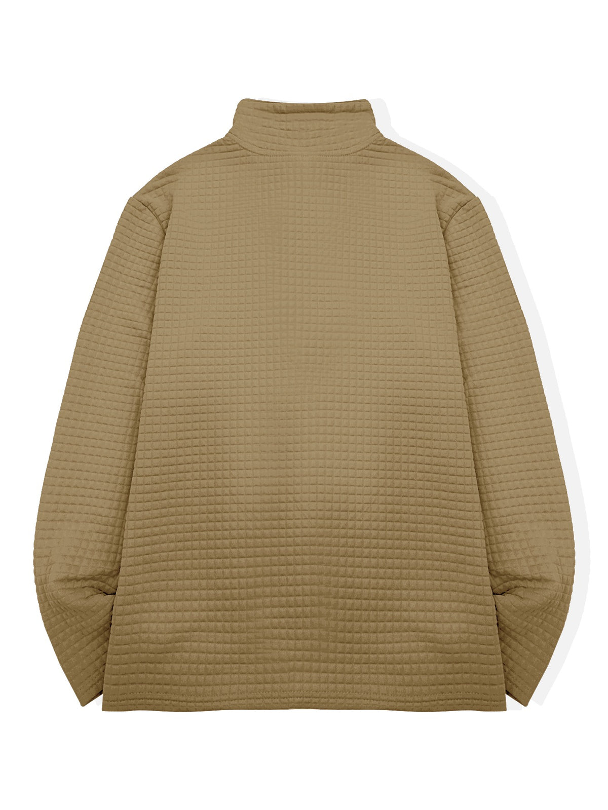National Charm Tiger Head Line Art Print Floral Waffle Knit Half-Zip Polo Long Sleeve Men's Casual Top, Featuring a Simple and Premium Texture That Complements All Dressing Styles. Easily Create a Minimalist Look, Whether for Daily Commutes - Khaki