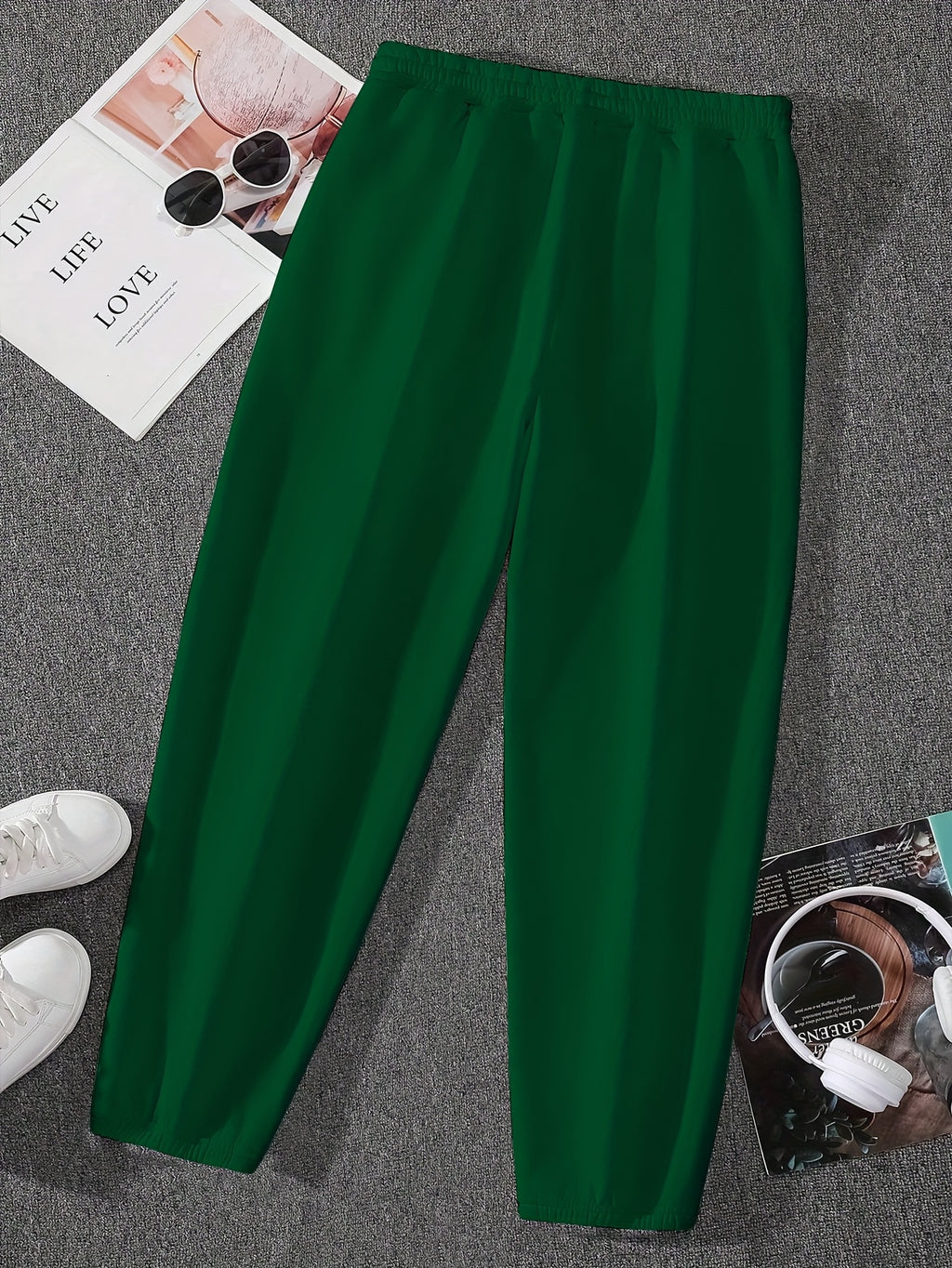 Graphic Print Regular Sweatpants, Autumn/Winter, Women's Clothing - Dark Green