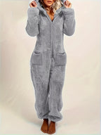 New Autumn/Winter Women's Solid Color Fashionable Warm Double-Sided Jumpsuit, Casual and Versatile Commuter Romper for Women - Grey