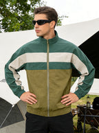 Men'S Color Block Contrast Panel Zip-Up Cardigan – Outdoor Windbreaker Jacket with Stand Collar for Casual Travel Hiking - Green