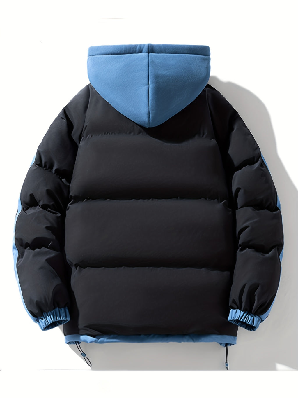 Men'S Autumn Winter New Faux Two-Piece Thickened Hooded Zip-Up Jacket Casual Fashion Outdoor Sports Trendy Coat - Black