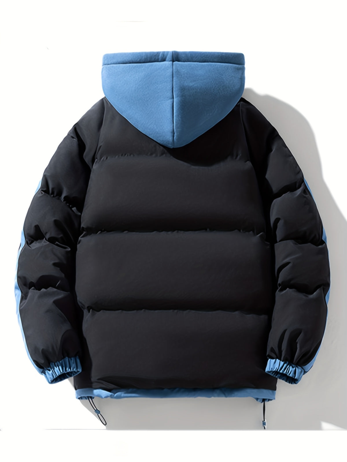 Men'S Autumn Winter New Faux Two-Piece Thickened Hooded Zip-Up Jacket Casual Fashion Outdoor Sports Trendy Coat - Black