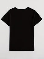 Women's Casual Short Sleeved T-shirt - M Letter Pattern Print, Regular Round Neck Top, Suitable for All Seasons, Women's Clothing - Black