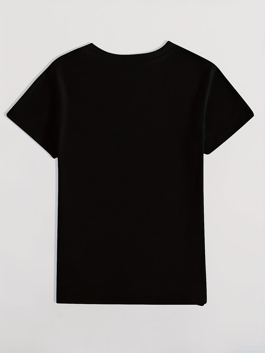 Women's Casual Short Sleeved T-shirt - M Letter Pattern Print, Regular Round Neck Top, Suitable for All Seasons, Women's Clothing - Black