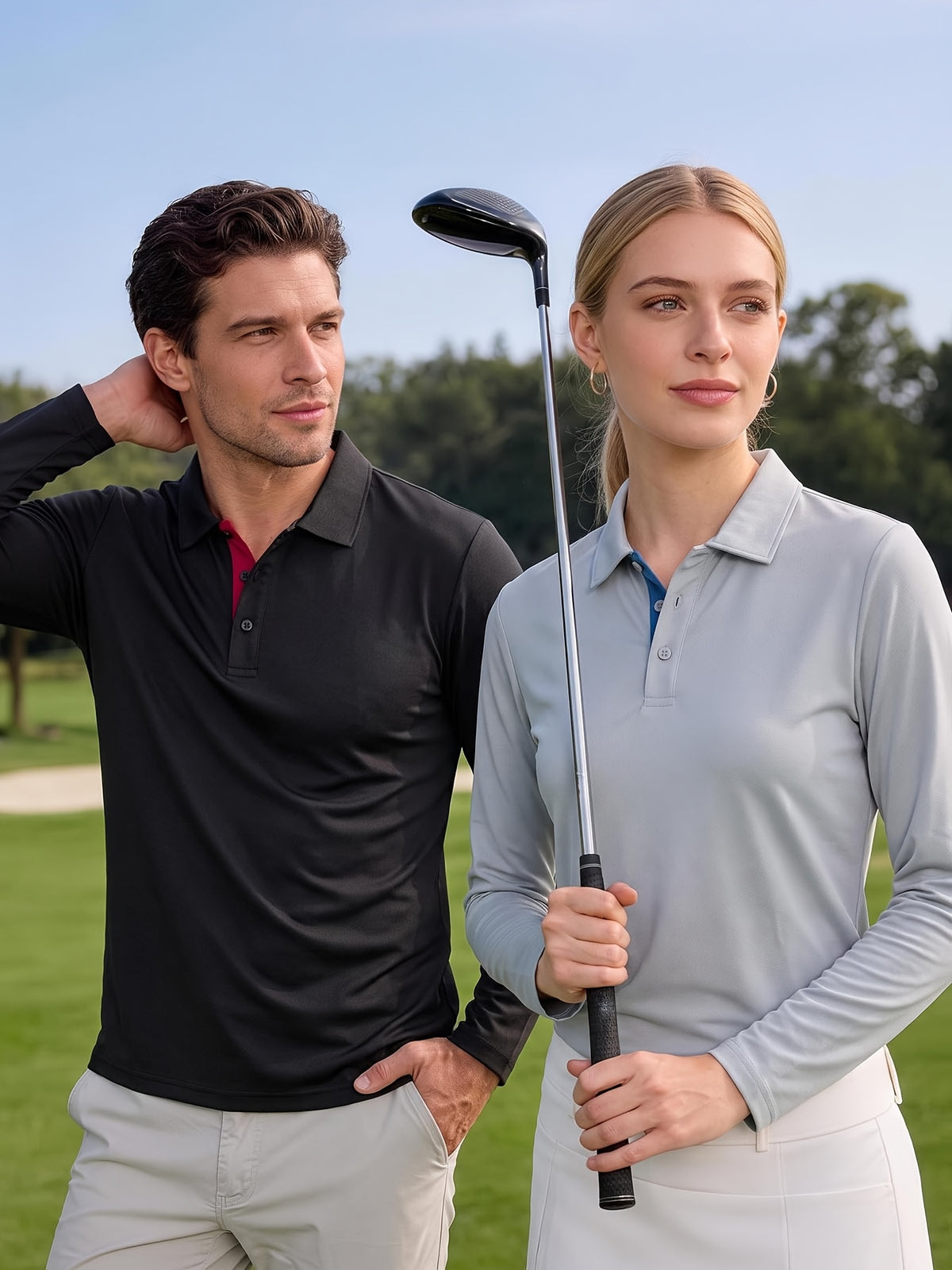 5pcs Men'S Long Sleeve Polo Shirts, 150GSM Lightweight Quick-Dry Breathable Golf Shirts, Contrast Placket Collar T-Shirt Men, Work Shirts, High-Quality Golf Clothing for Outdoor Training, Travel, Business Casual, Spring And Fall - White+Blue+Grey+Black+Navy