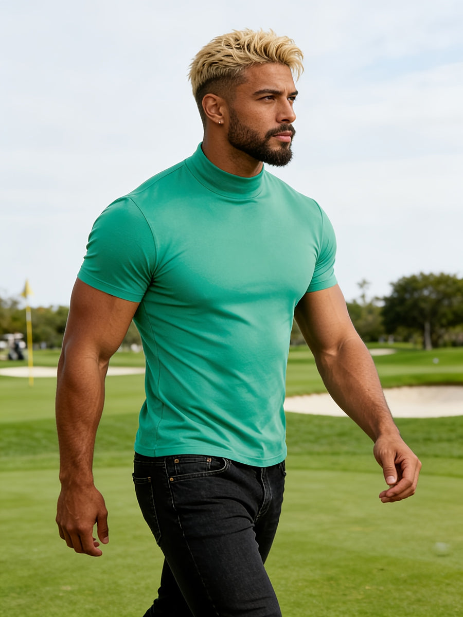 2pcs Spring/Summer New Arrival Men's Tops, Fashionable Sporty Mid-High Neck Short Sleeve Outerwear, Casual, Comfortable, Lightweight, Skin-Friendly, Trendy, Versatile, Refreshing, and Durable - Multicolor 7