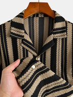 Men'S 3-pc Striped Knit Camp Shirts, Casual Short Sleeve Button- Beach Vacation Tops, Breathable Semi-Sheer Summer Shirts - Brown + White + Green