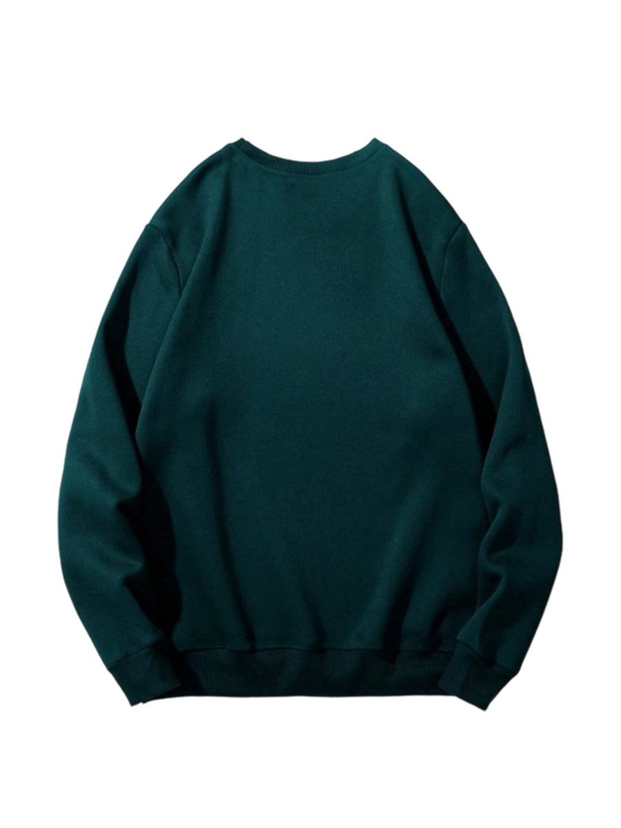 Men'S Round Neck Sweatshirt, Casual Versatile Autumn Winter Clothing, Mickey Mouse Cartoon Character Classic Pose Happy Expression Print Fashion Easy Long Sleeve Top, Design Men'S Casual Sweatshirt, Suitable for Daily Wear, Casual Athletic Wear - Blackish Green