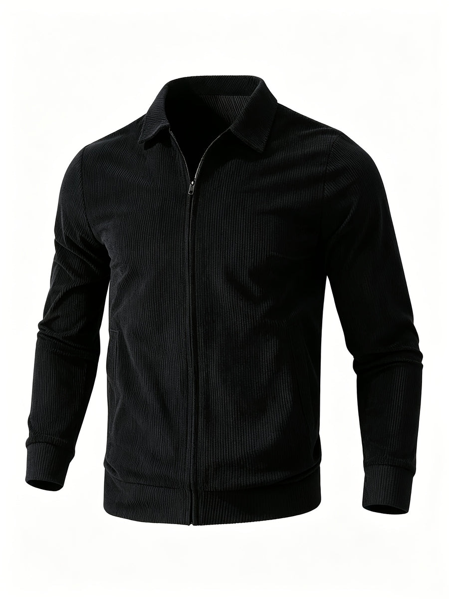 [Pearson OBM] Spring/Autumn New Men'S Solid Color Fashion Corduroy Jacket, Suitable for Outdoor Leisure Activities And Daily Work Commute - Black
