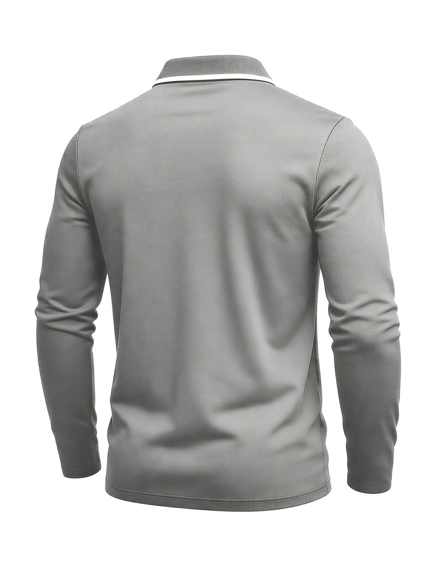 Autumn Cross-Border American Men'S Long Sleeve Polo Shirt Men'S Base Layer Contrast Top - Grey