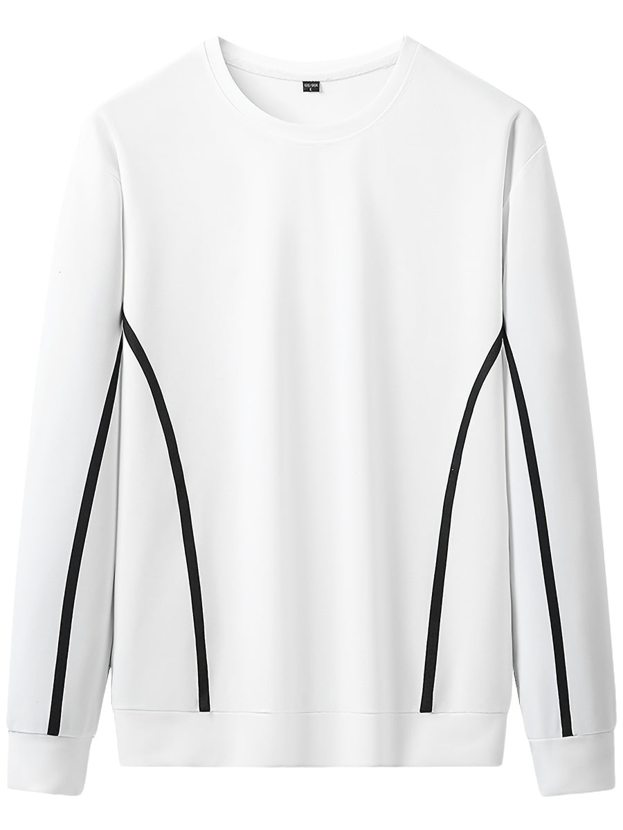 Men's Crewneck Sweatshirt, a Versatile Casual Top for Spring and Autumn, Featuring Side Line Detailing. Suitable for Daily Commutes, Streetwear Outings, Light Sports, and Casual Gatherings, This Basic Men's Sweatshirt Is Easy to Pair with Any Outfit - White