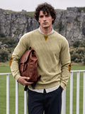 Men'S Corduroy Long-Sleeve Crew-Neck Pullover Leisure Work Outdoor Daily Wear Faux Collar Elbow Patches Design Loose Regular Fit Suitable for Spring, Autumn, And Winter Four Seasons Solid Color Minimalist Tone - Khaki