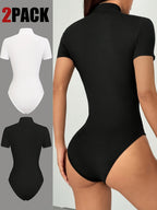 2pcs Set Women'S Multi-Color Front Center Zipper Design Slim Fit Fashion Jumpsuit - Mixed colors
