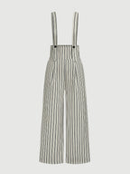 [Nian Nian] Western Style Vertical Stripe High-Waist Overalls, Waist-Cinching Loose Drapey Wide-Leg Floor-Length Casual Trousers - Mixed colors