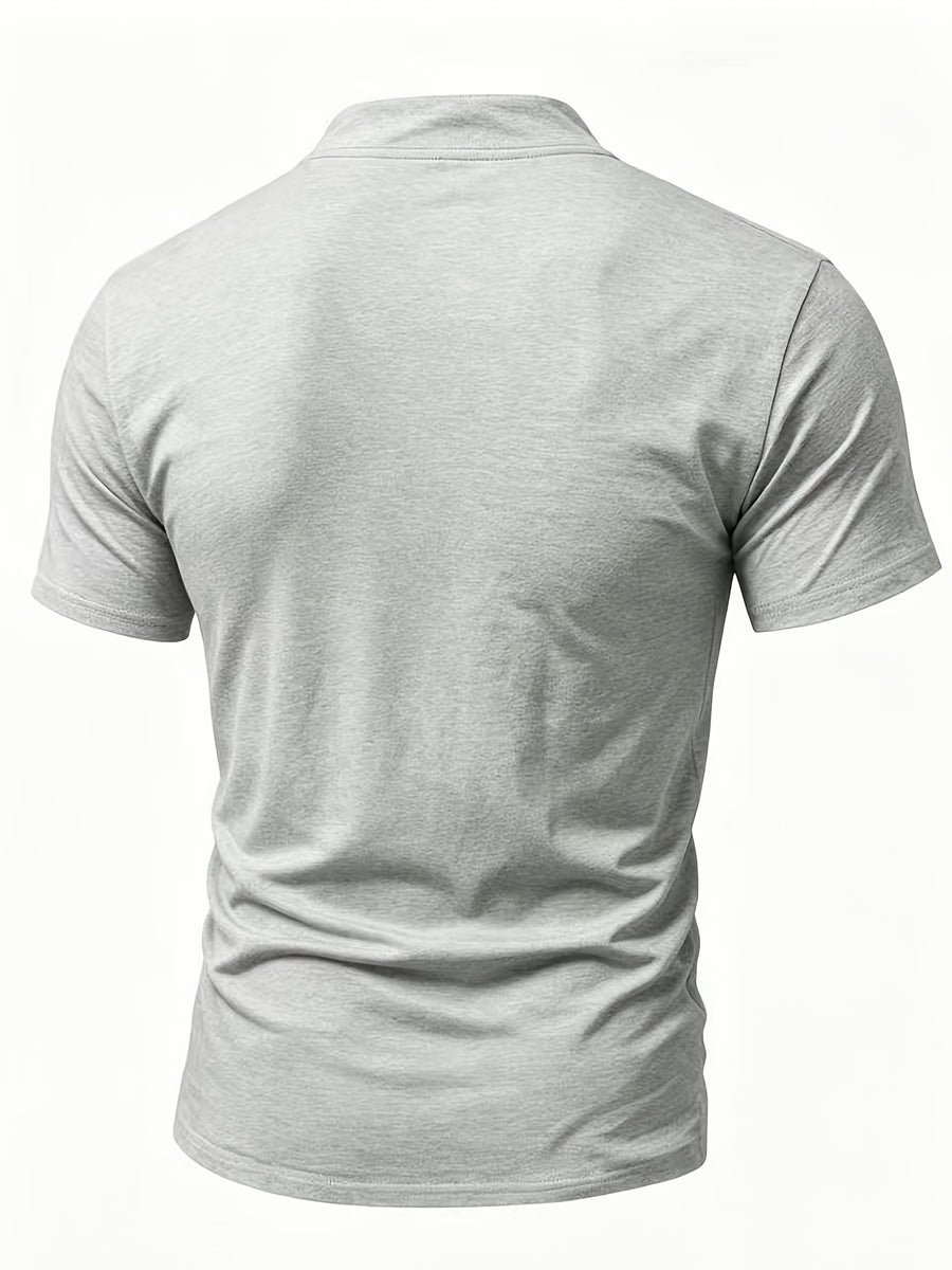 2026 New Men'S Casual Small Lapel Solid Color Short Sleeve, 2pcs Set - Light gray and military green