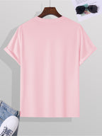 Summer Men's Fashion Graphic Short-Sleeve Letter Print T-Shirt - Pink Color