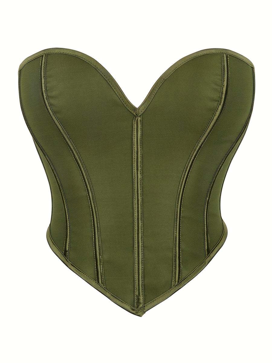 Sexy Women's Strapless Mesh Top, Breathable Double-Layer Frosted Texture, Women's Sexy Court-Style Corset Top - Olive
