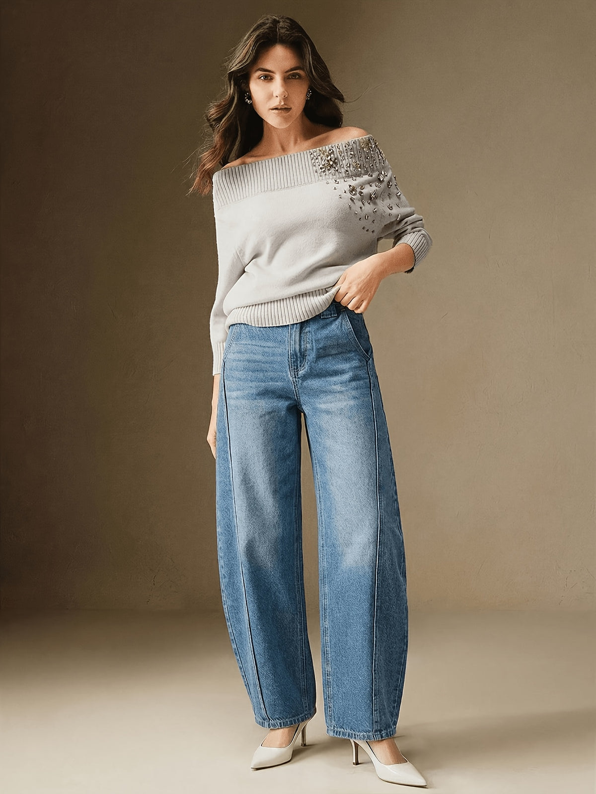 Anewsta Women's New Fashion Blue Flared Pants, Suitable for High-End Occasions Such as Valentine's Day and Mother's Day - Light Blue