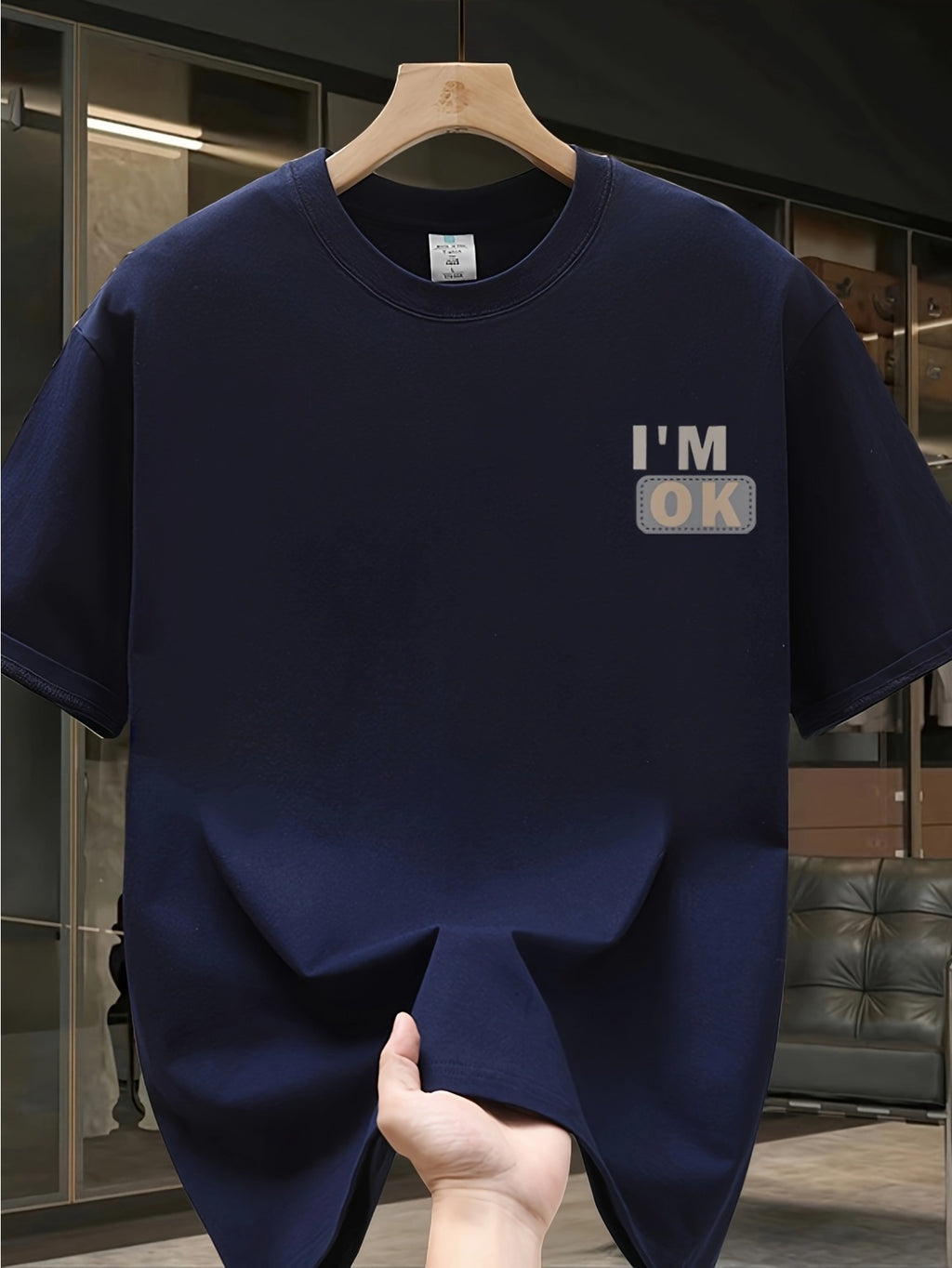 100% Cotton Printed Men's Pure Cotton Vintage T-shirt, Simple, Stylish, and Comfortable Printed Casual T-shirt 0714-S - Navy Color