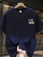 100% Cotton Printed Men's Pure Cotton Vintage T-shirt, Simple, Stylish, and Comfortable Printed Casual T-shirt 0714-S - Navy Color