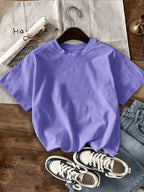 Graphic Print T-shirt, Short Sleeve Crew Neck Casual Top for Summer & Spring, Women's Clothing - Violet
