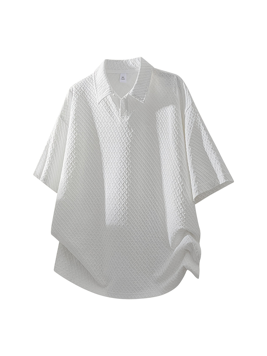 Men's Summer Fiber Fabric Lapel Short-Sleeve Polo T-Shirt, Streetwear Brand Diamond Check Casual Top - White