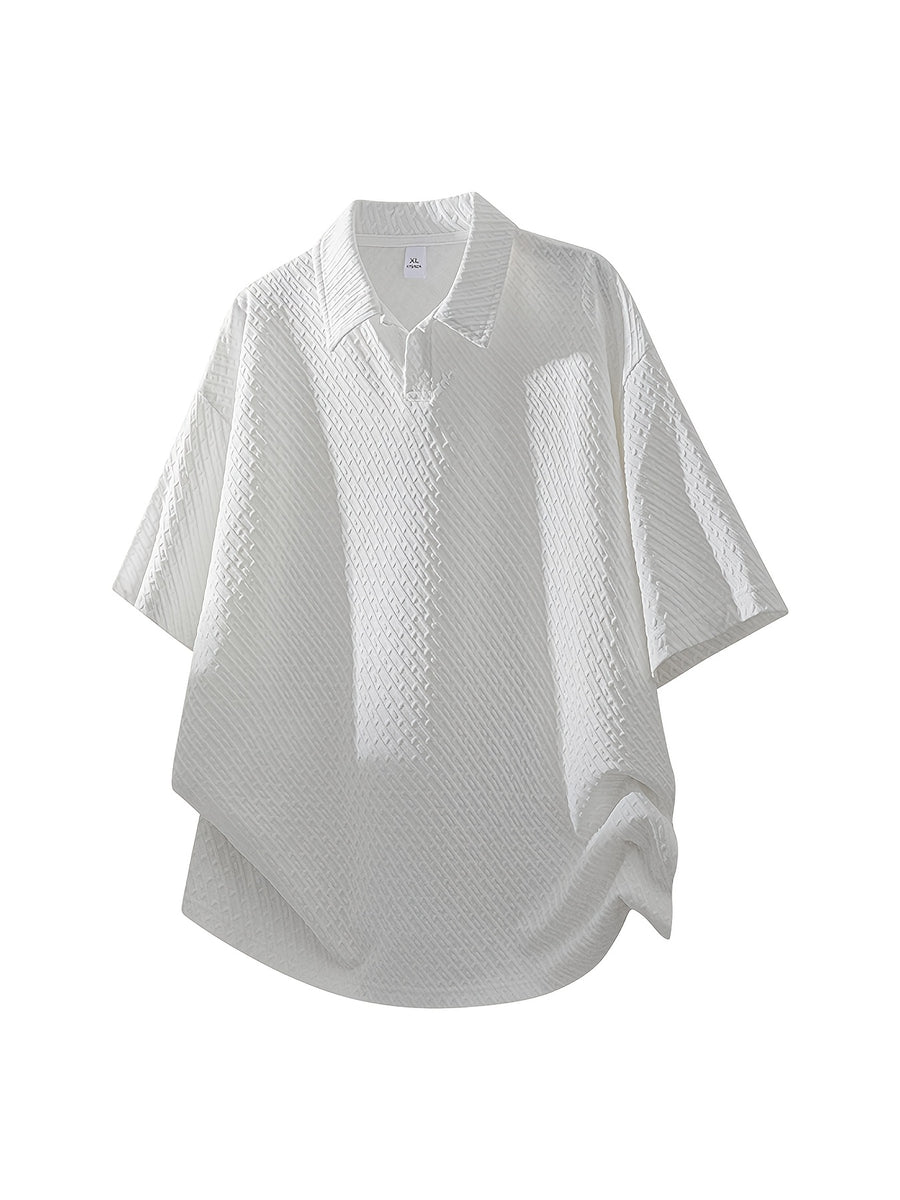 Men's Summer Fiber Fabric Lapel Short-Sleeve Polo T-Shirt, Streetwear Brand Diamond Check Casual Top - White