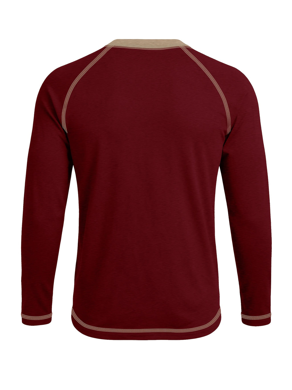 Cross-Border New Men'S Long Sleeve Round Neck T-Shirt, Outwardly Oriented Western Men'S Clothing Color-Blocked Top Base Layer - Burgundy