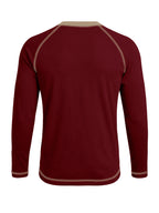 Cross-Border New Men'S Long Sleeve Round Neck T-Shirt, Outwardly Oriented Western Men'S Clothing Color-Blocked Top Base Layer - Burgundy