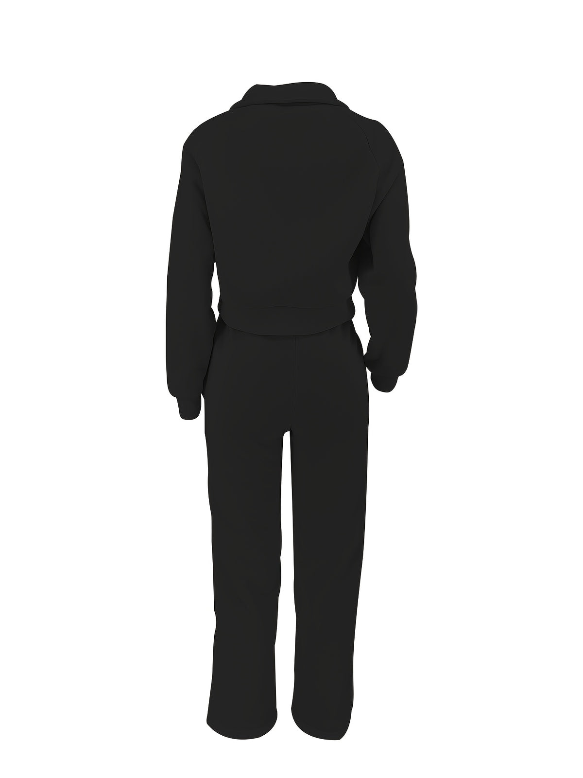 Women'S Casual Easy Solid Color Long Sleeve Hoodie And Pants 2pcs Set, Street Style, Suitable for Spring Autumn Daily Commute And Outing - Black