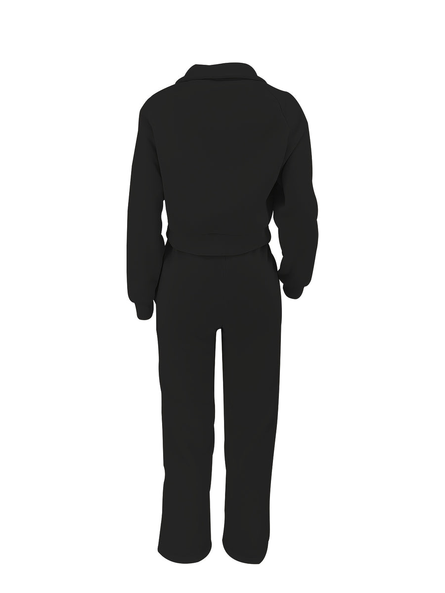Women'S Casual Easy Solid Color Long Sleeve Hoodie And Pants 2pcs Set, Street Style, Suitable for Spring Autumn Daily Commute And Outing - Black