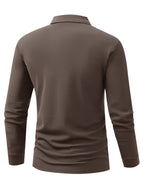 HC2-3459# Mountain Peak Minimalist Fashion Pattern Print, New Autumn/Winter 2025 Long Sleeve Polo Shirt, Contrast Color Design, Fashionable And High-End, Lapel Top, Comfortable And Breathable Fabric, Anti-Wrinkle And Anti-Pilling - Coffee Color