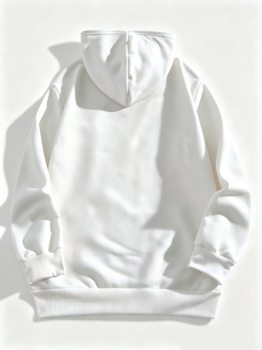 New Men'S Solid Color Autumn Winter Casual Athletic Top Men'S Hooded Zipper Sweatshirt - White