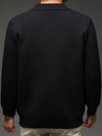 Xingfan Autumn/Winter Men's Long-Sleeve Open-Front Cardigan Lapel Business Casual Solid Color Chunky Knit Full-Zip Thickened Outerwear Jacket - Black
