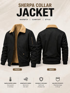 Men'S Autumn Winter Jacket Fleece Bomber Jacket Faux Lamb Shear Fleece Windproof Warm Jacket - Black