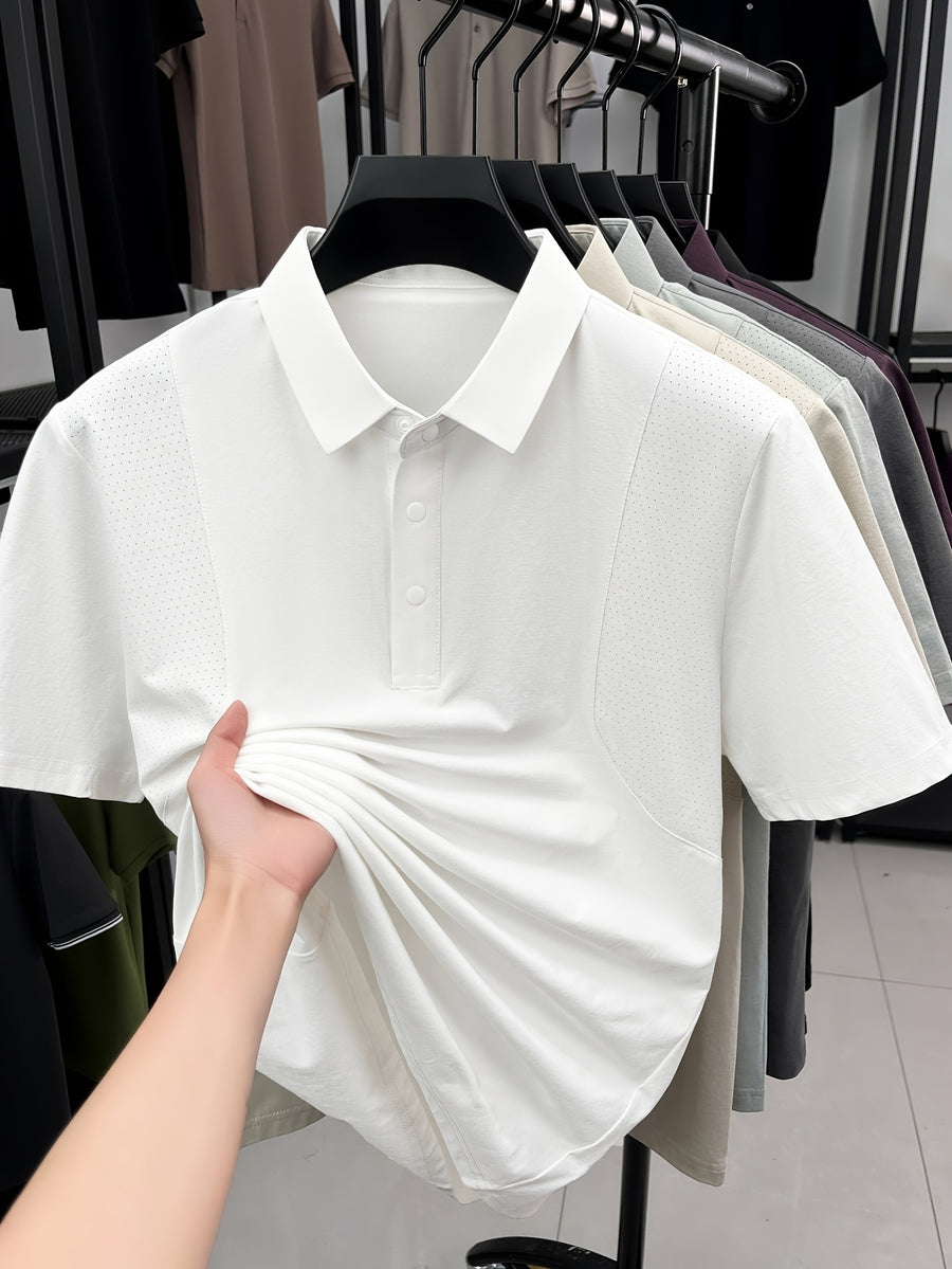Summer Men'S Short Sleeve T-Shirt Breathable Cool Lapel Casual Polo Shirt - White