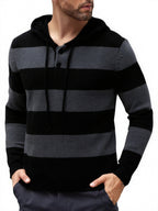 Men'S Hooded Sweater Autumn Winter New Fashion Casual Sweatshirt Knit Pullover Long Sleeve Warm Top Men, Regular Fit, Daily, Striped - Dark Gray
