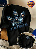 Warner Bros. Authentic Unisex 100% Short-Sleeve T-Shirt, American Street Party Illustration Short Sleeve, Hero-Themed Double Print, Exquisite Chest Graphic with Multi-Character Combination on the Back, Graffiti Drip Ink Lettering Details, Cool-Toned - Black