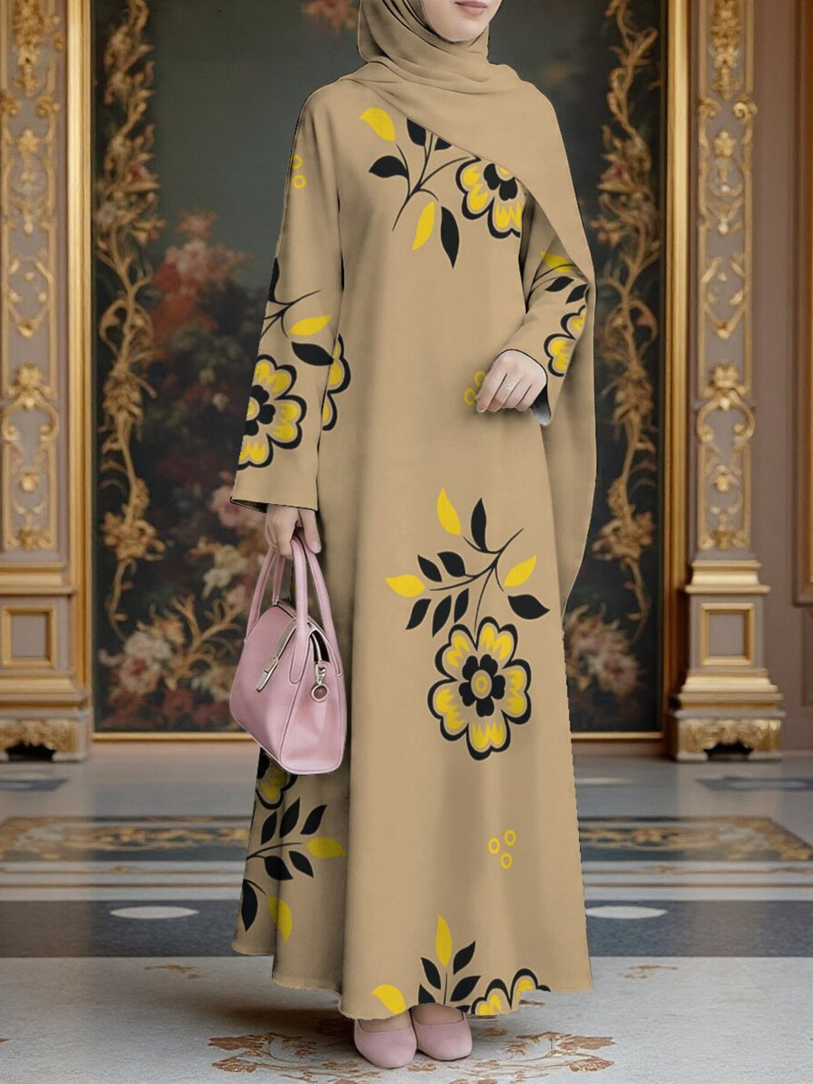 Women's Middle Eastern Style Muslim Elegant Robe Dress, Suitable for Malaysian Dresses, Dubai Ethnic Long Dress, Straight Cut Loose Fit, Outfit for Festivals, Visiting Family, and Worship, Smooth Wrinkle-Resistant Non-Embroidered Craft - Mixed colors